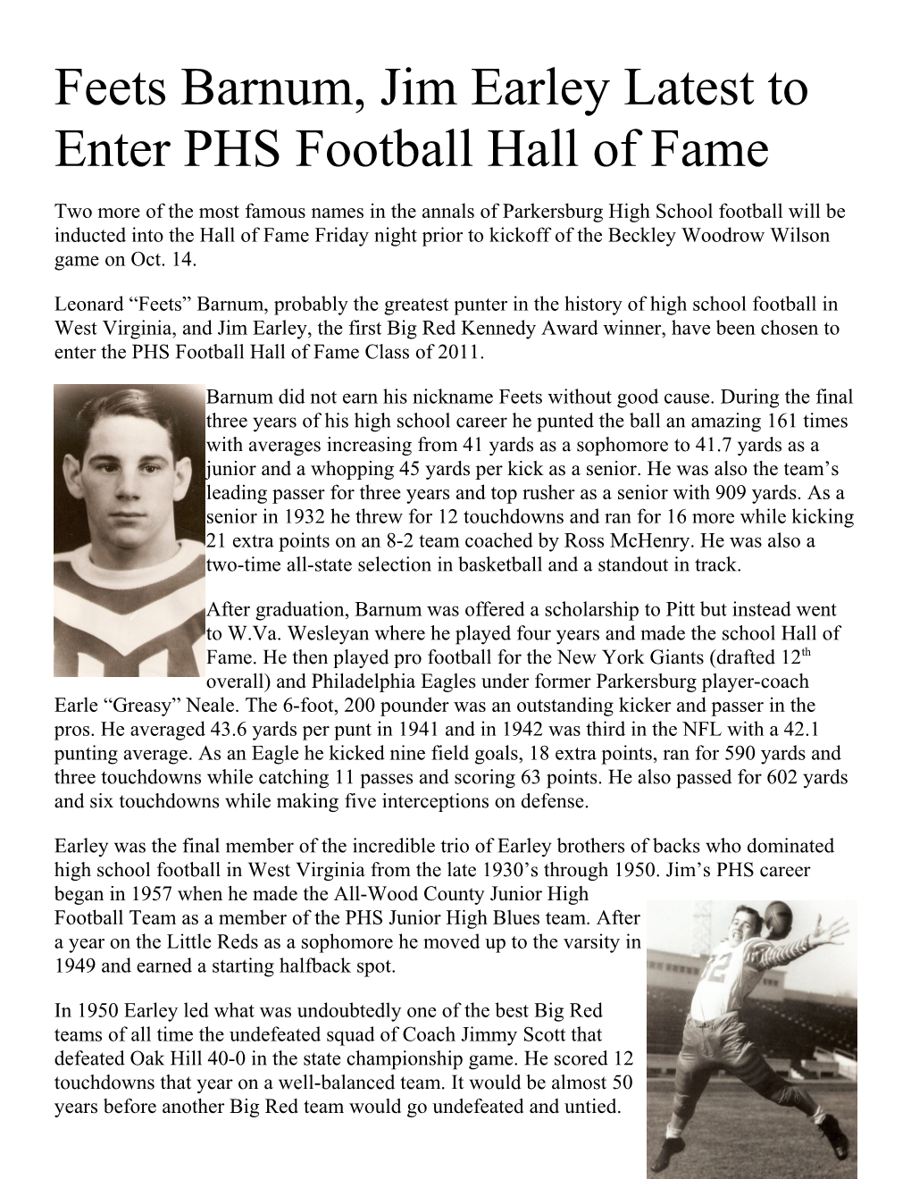 Virden, Bargeloh Latest PHS Football Hall of Fame Inductees