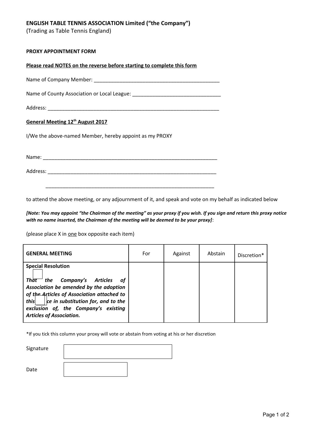 Proxy Appointment Form