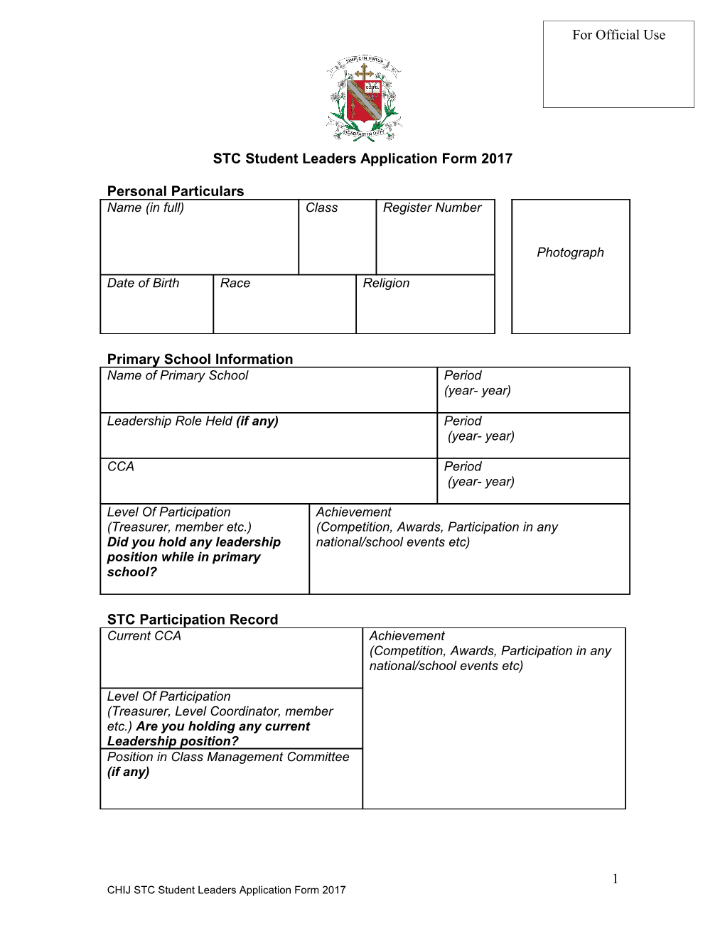 STC Student Counsellors Application Form (2006)