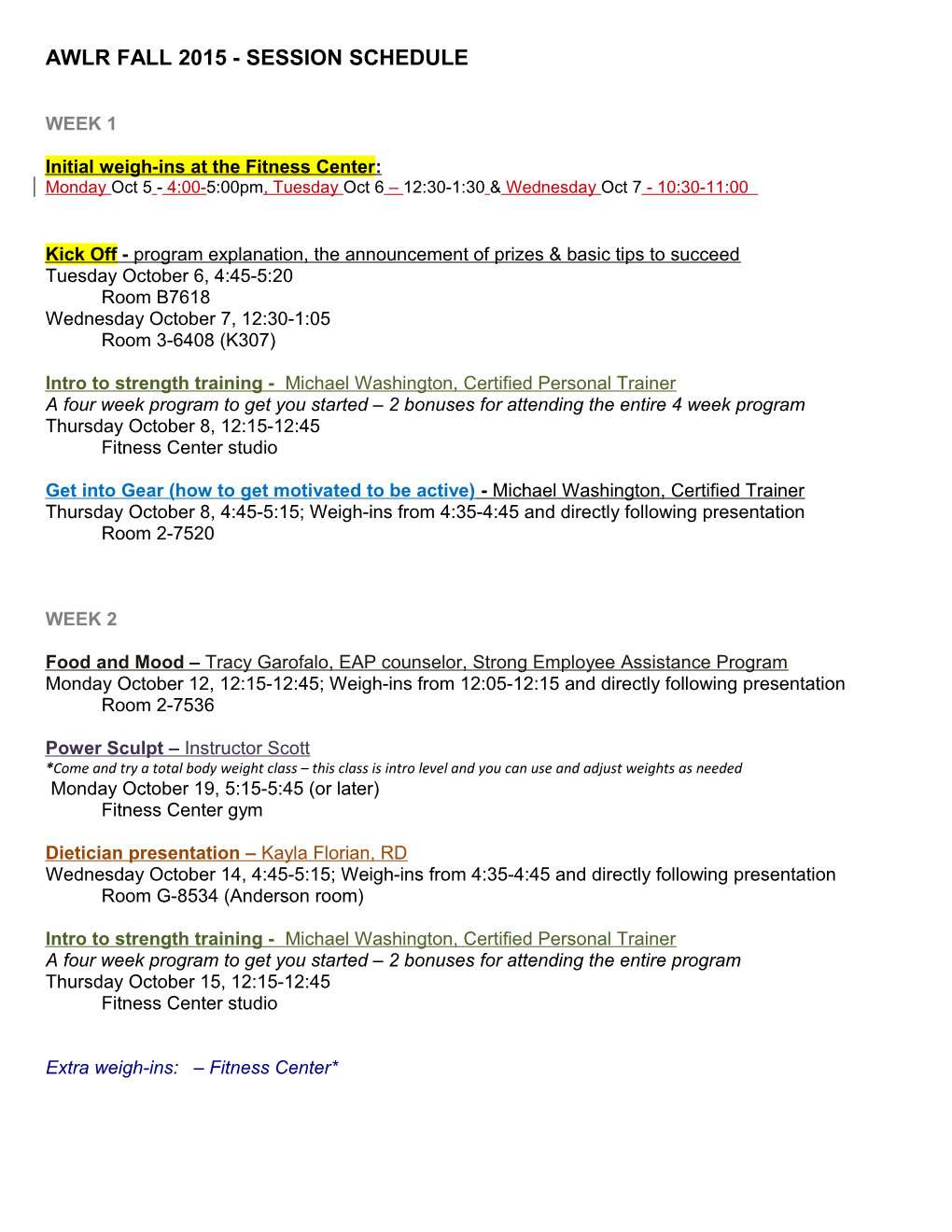 Awlr Fall 2015 - Session Schedule