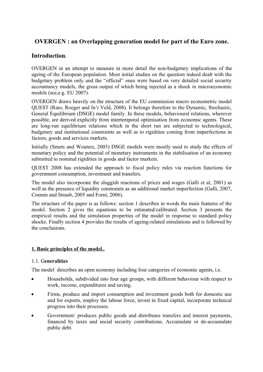 OVERGEN : an Overlapping Generation Model for Part of the Euro Zone