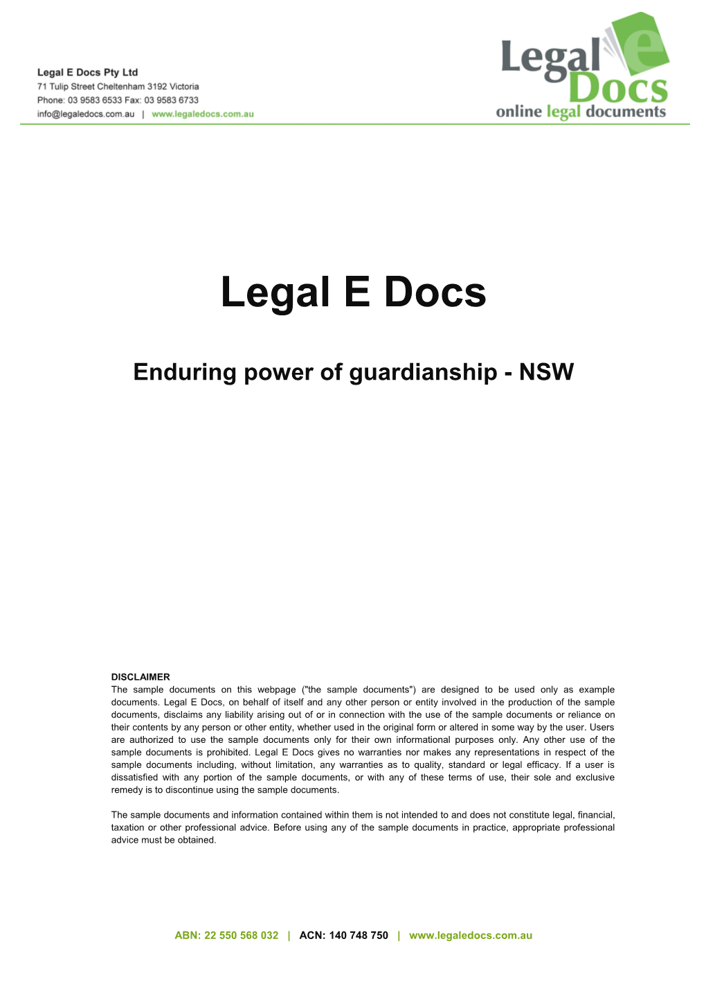 Enduring Power of Guardianship - NSW