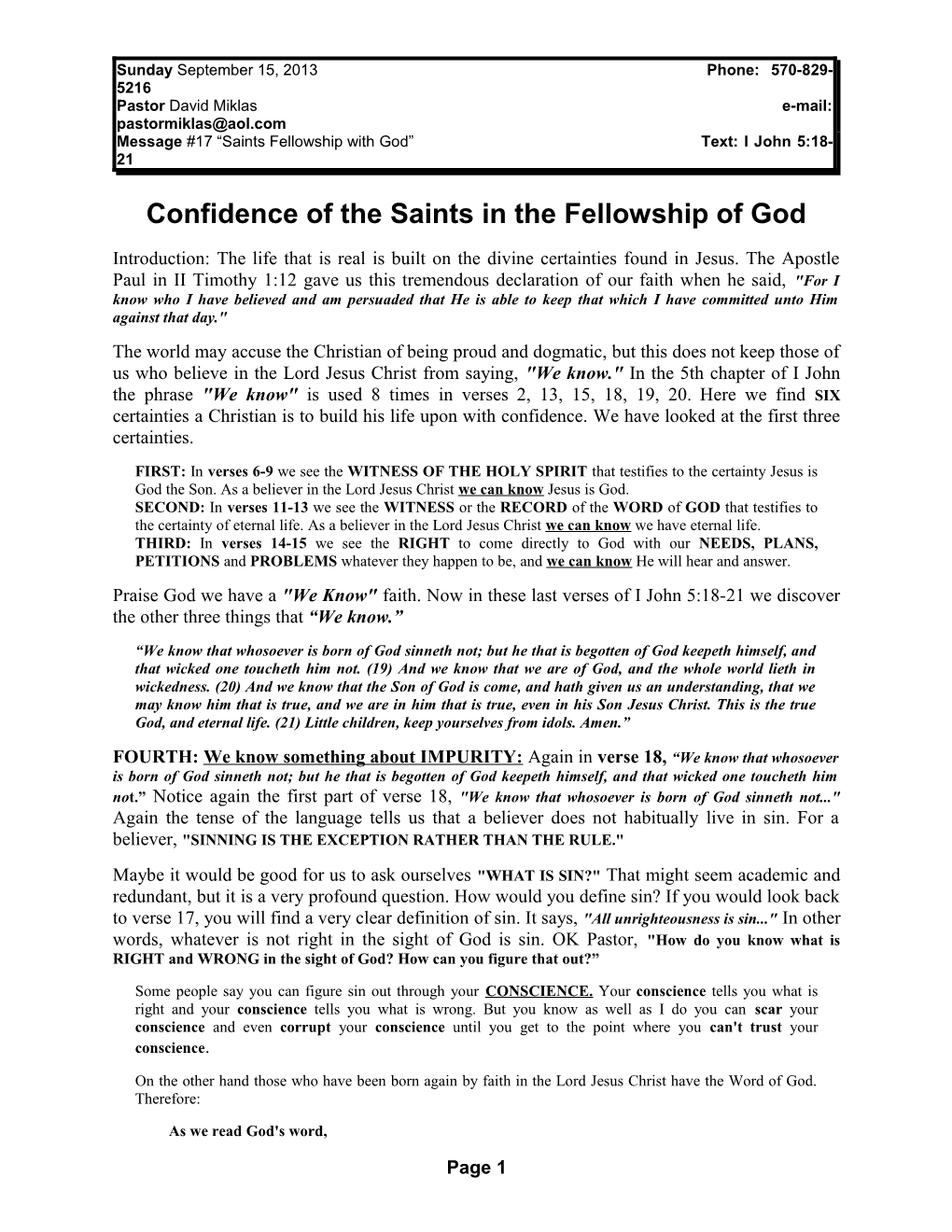 Confidence of the Saints in the Fellowship of God