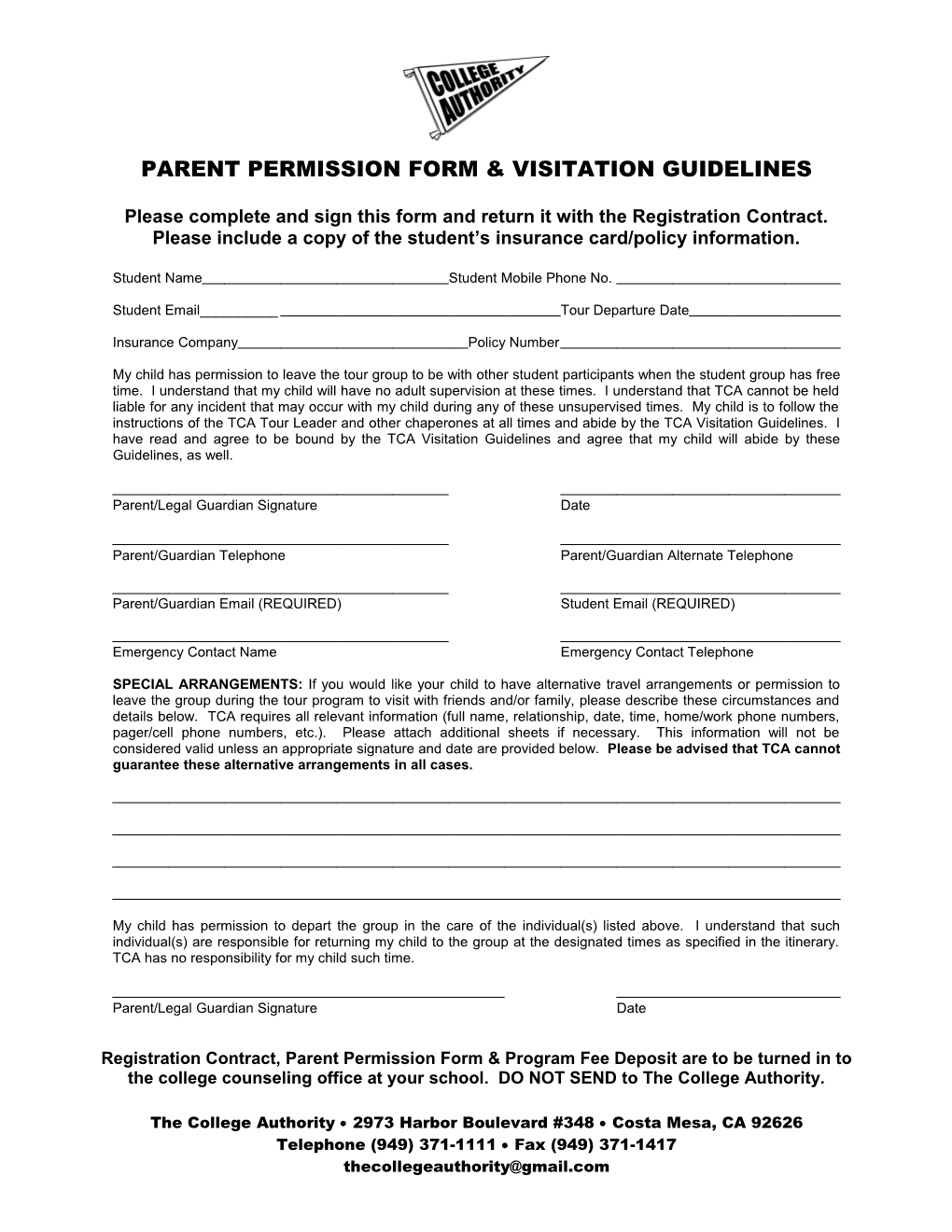 Parent Permission Form & Visitation Guidelines
