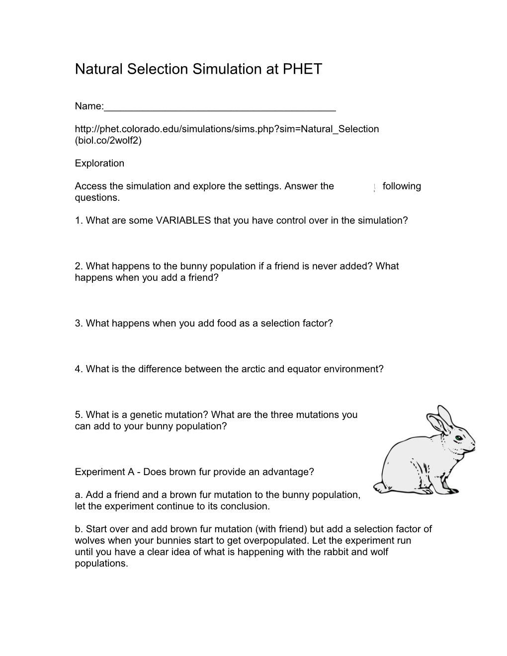 Natural Selection Simulation at PHET