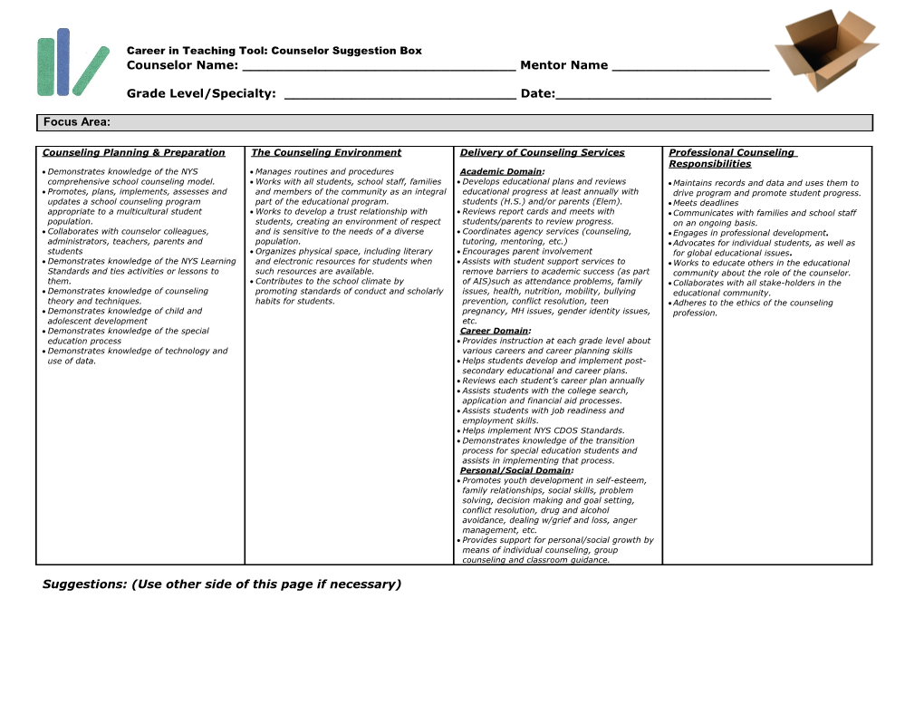 Career in Teaching Tool: Counselor Suggestion Box