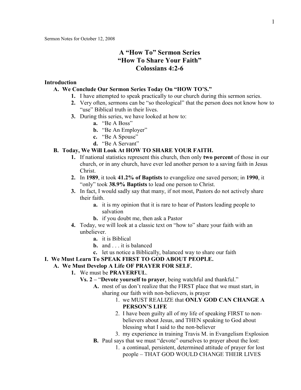 Sermon Notes for October 12, 2008