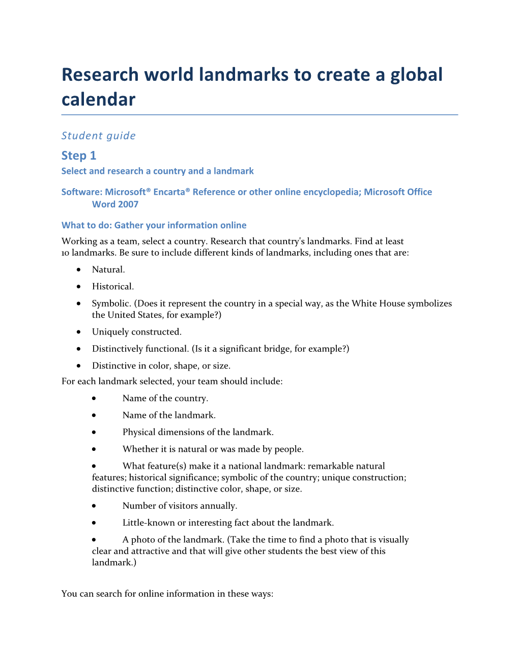 Research Worldlandmarks to Create a Global Calendar