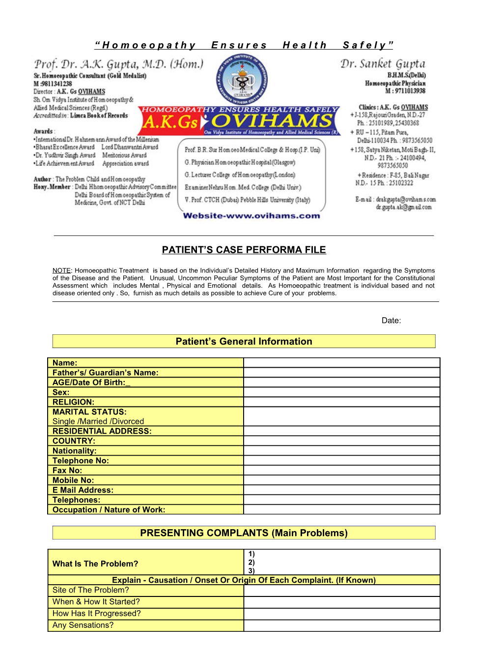 P Atient S Case Proforma