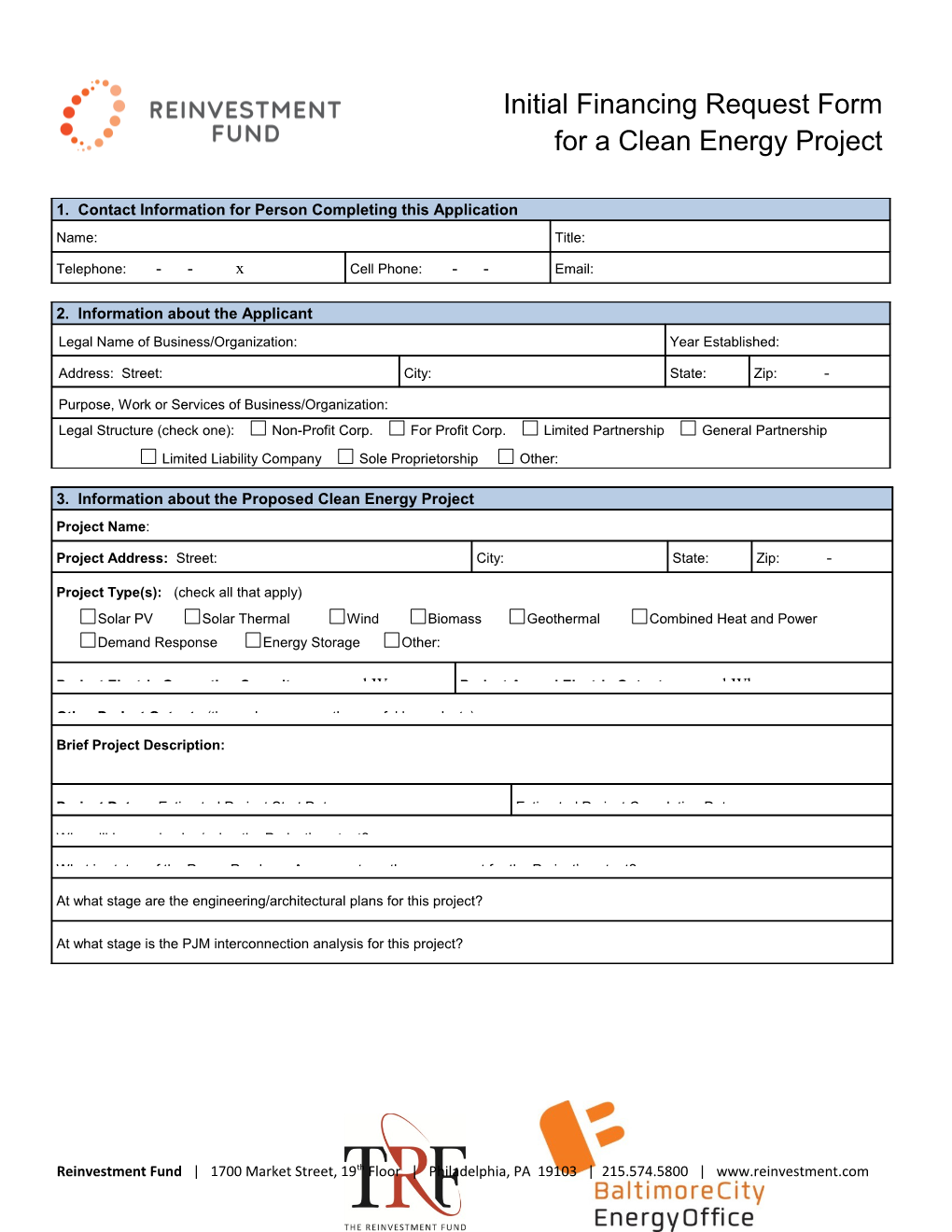 Community Energy Savers Initial Financing Request Form