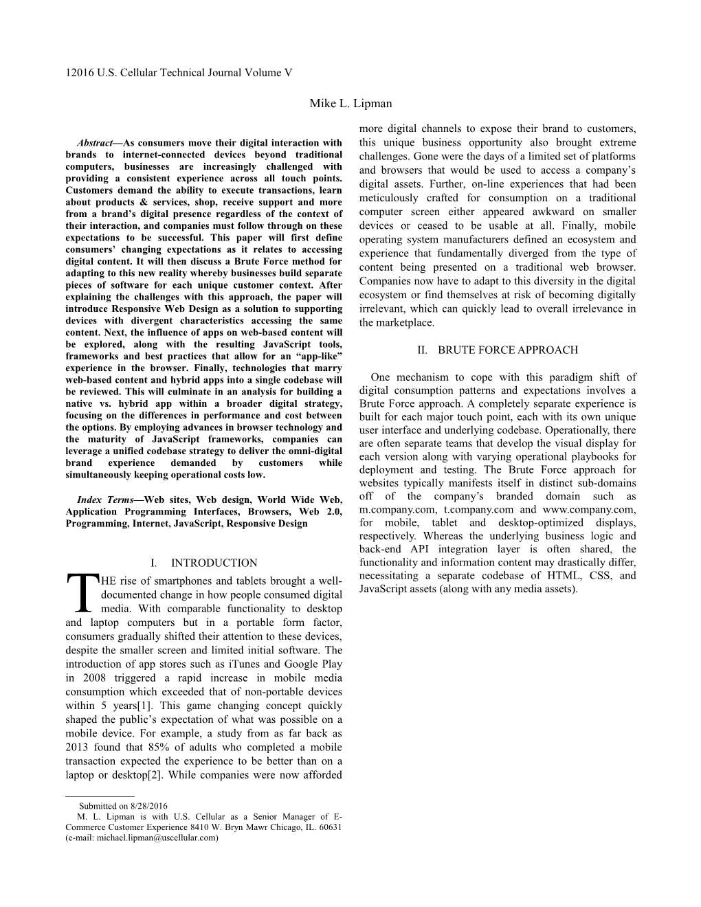 2016 U.S. Cellular Technical Journal Volume V