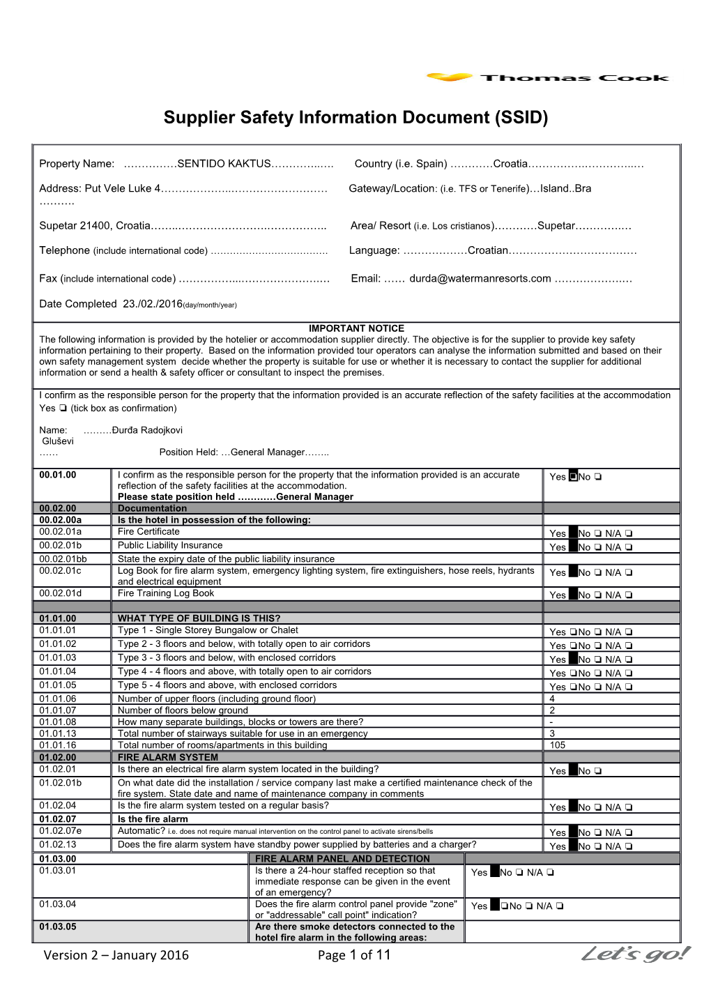 Supplier Safety Information Document (SSID)