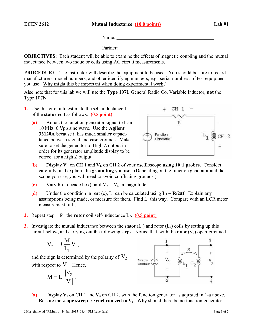 ECEN 2612Mutual Inductance (10.0 Points)Lab #1