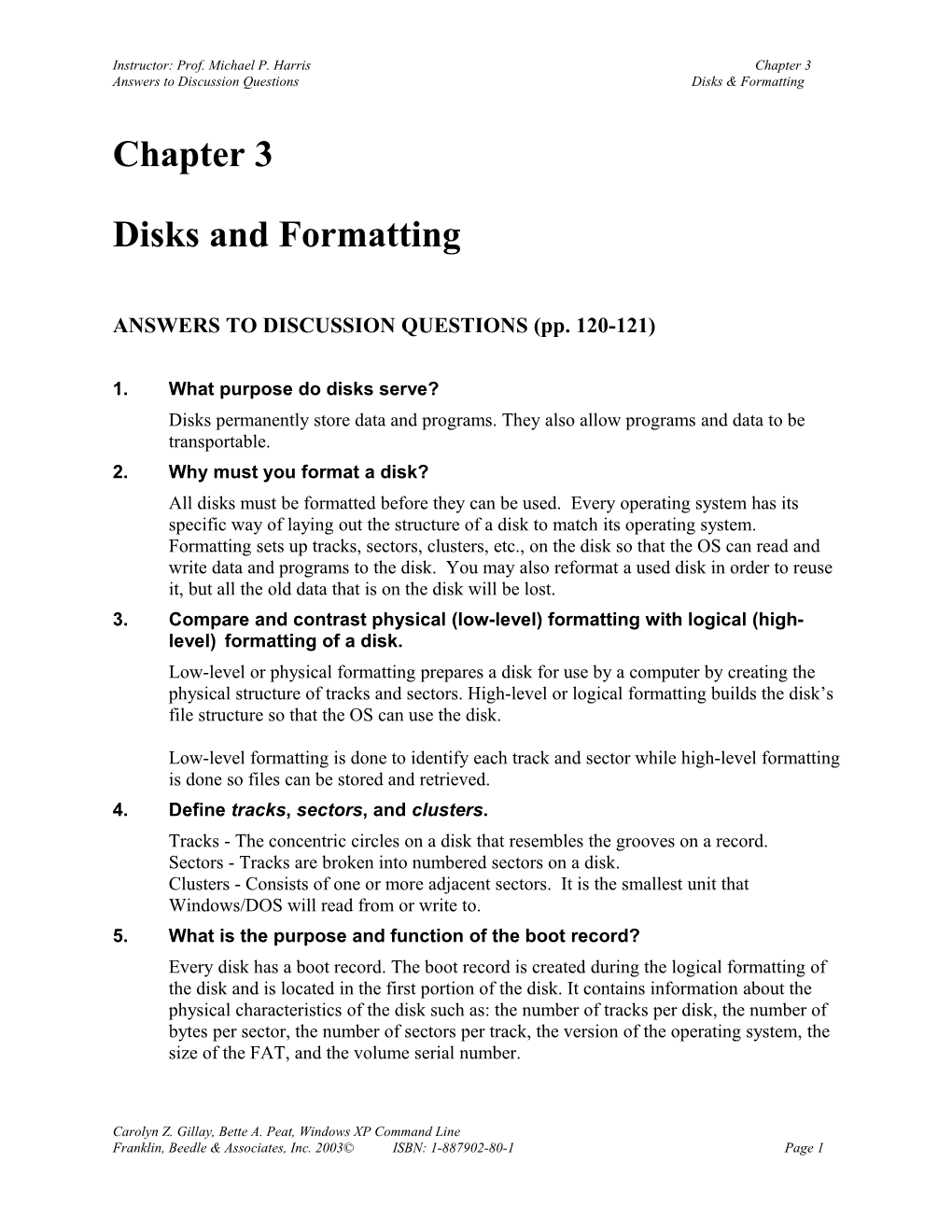 Ch 3 Disks and Formatting