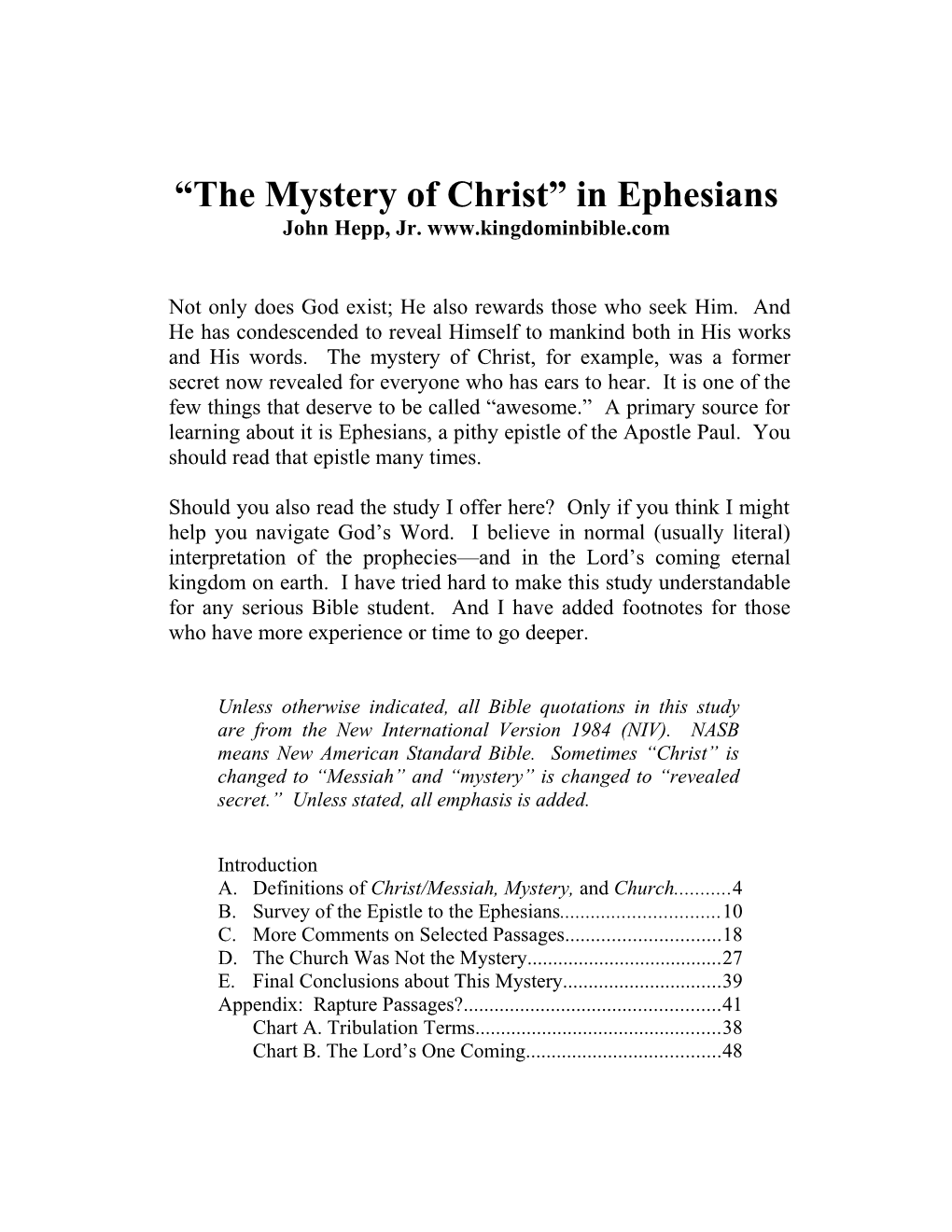 The Mystery of Messiah in Ephesians