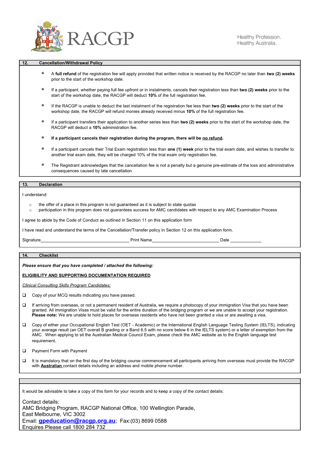AMC Clinical Bridging Course Application Form