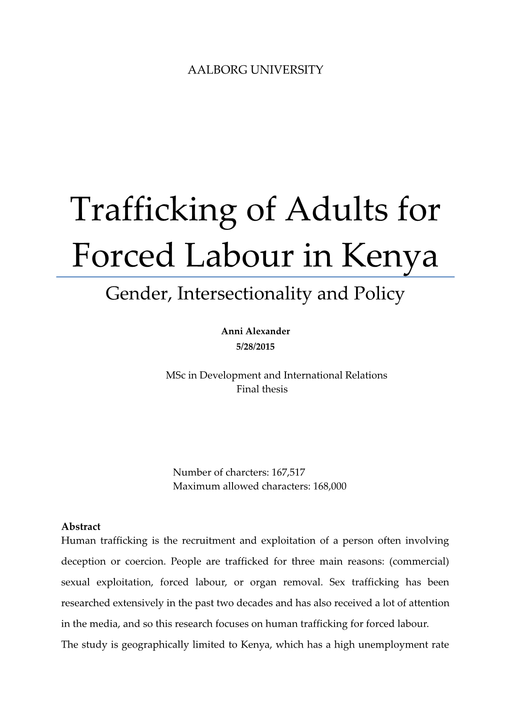 Trafficking of Adults for Forced Labour in Kenya