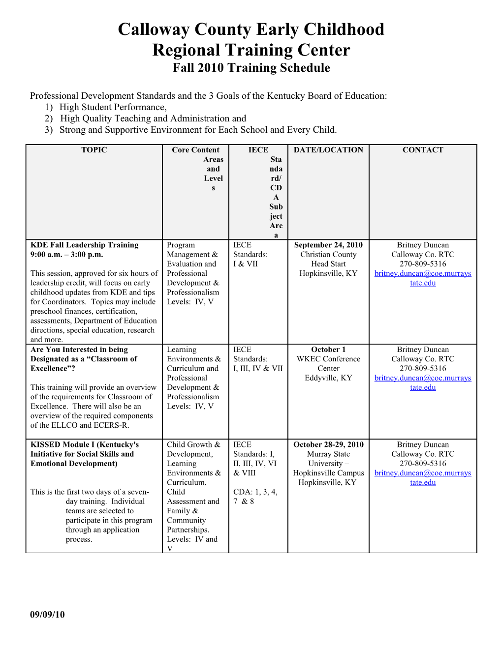 Professional Development Standards and the 3 Goals of the Kentucky Board of Education