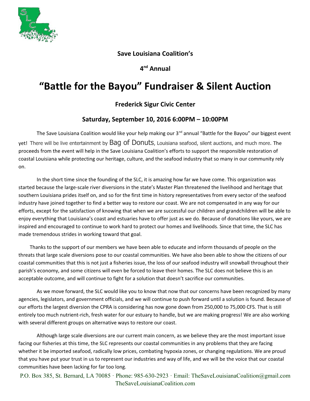 Battle for the Bayou Fundraiser & Silent Auction
