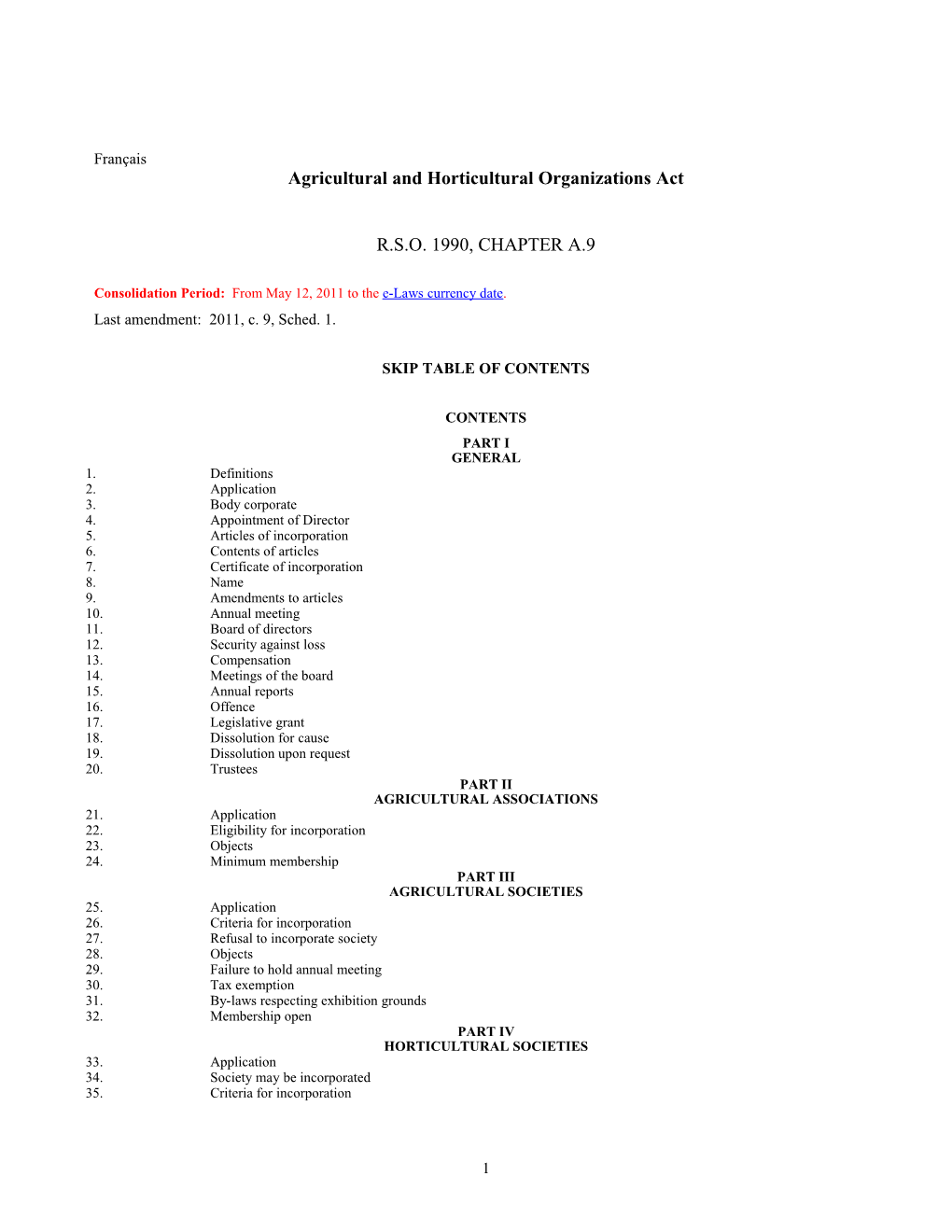 Agricultural and Horticultural Organizations Act, R.S.O. 1990, C. A.9