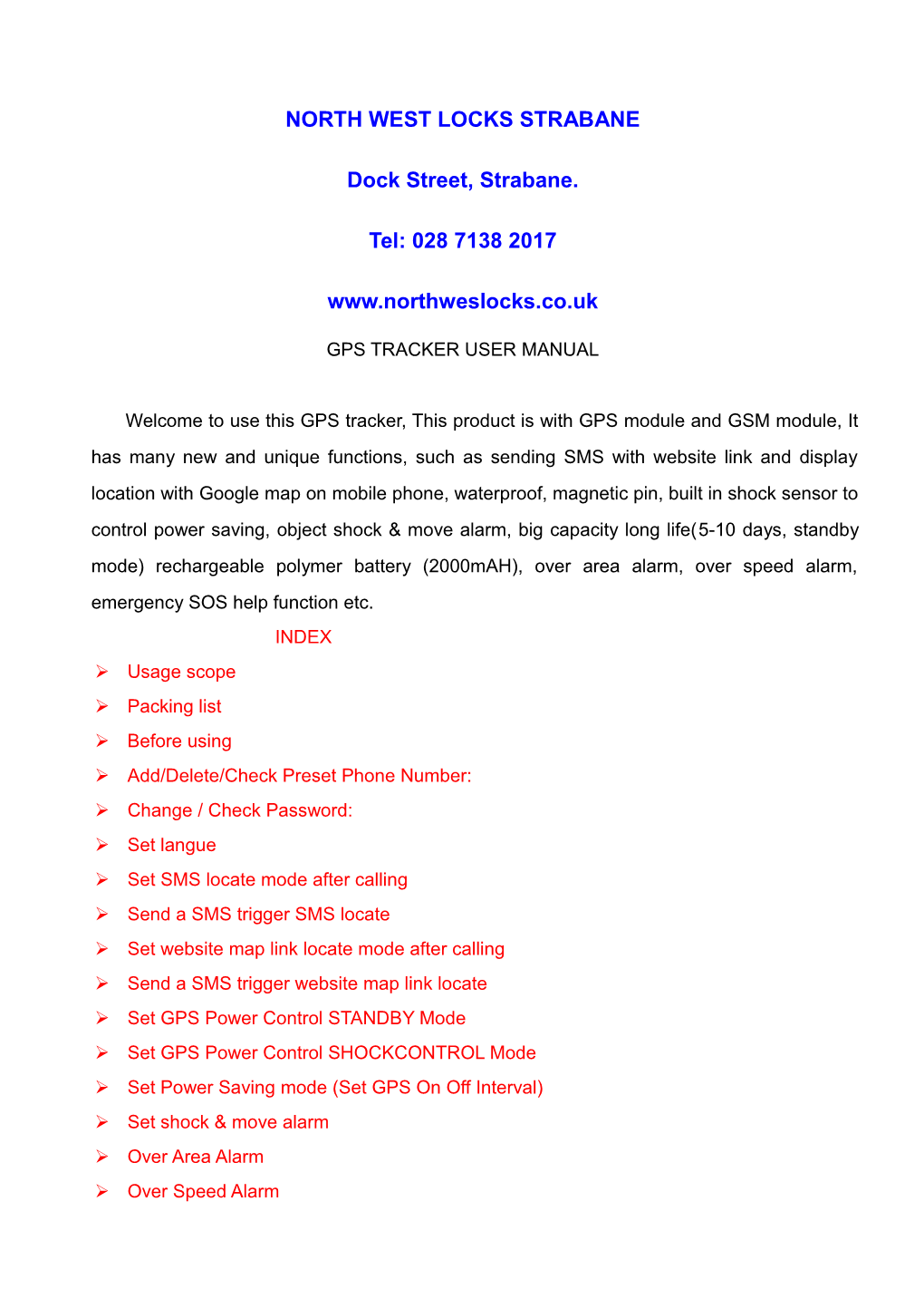 Cctr-700 Gps Tracker User Manual