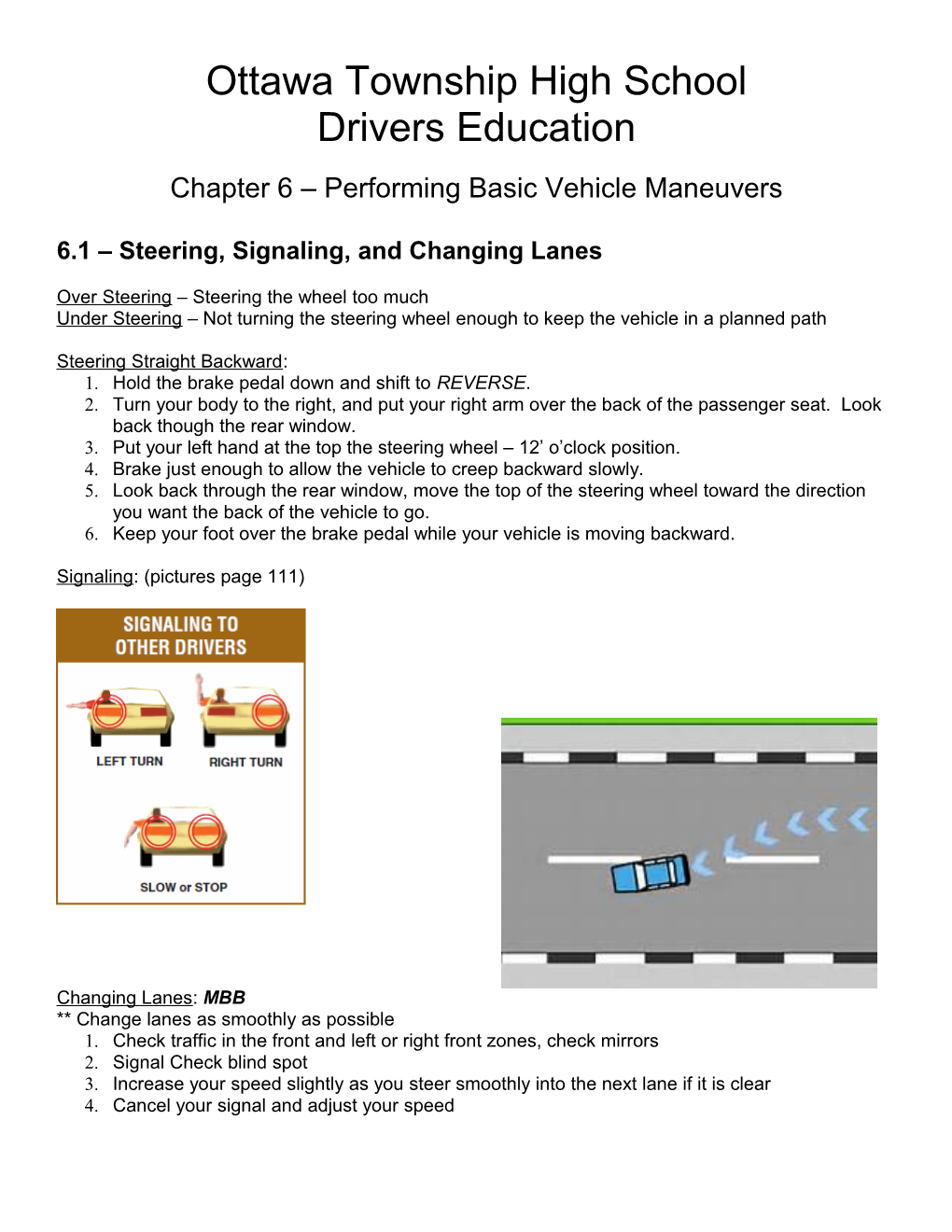 6.1 Steering, Signaling, and Changing Lanes