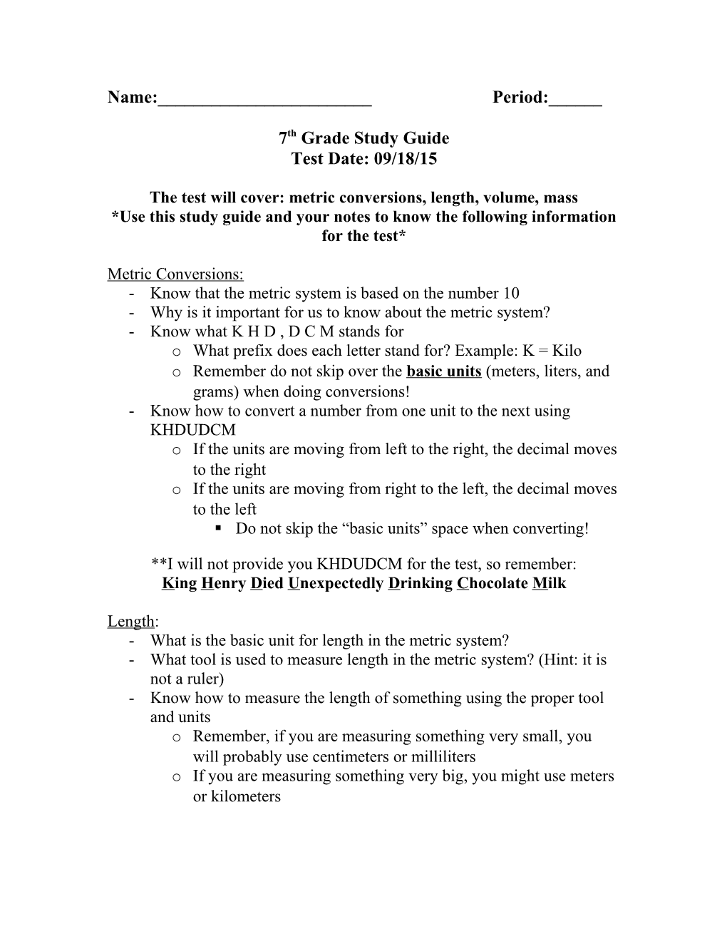 7Th Grade Study Guide