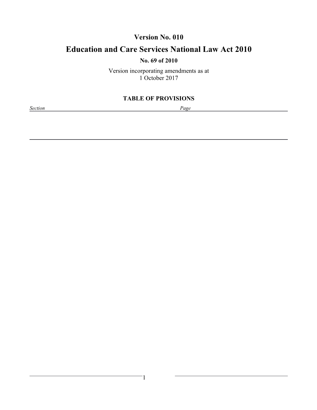 Education and Care Services National Law Act 2010