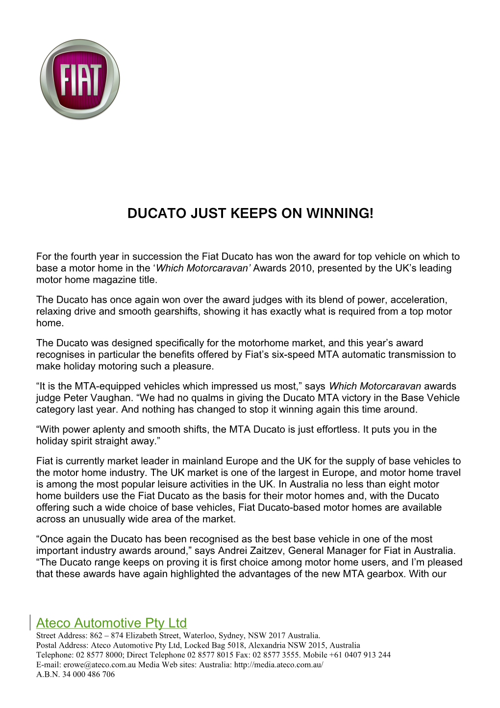 Ducato Just Keeps on Winning!