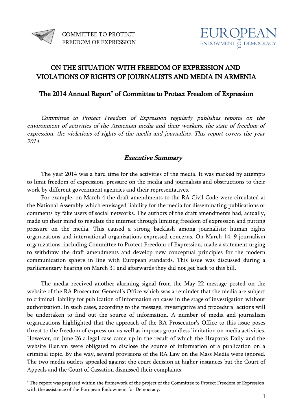 The 2014 Annual Report of Committee to Protect Freedom of Expression