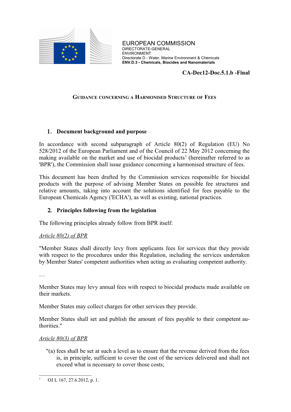 Guidance Concerning a Harmonised Structure of Fees