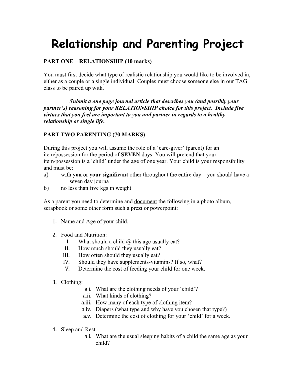 Relationship and Parenting Project