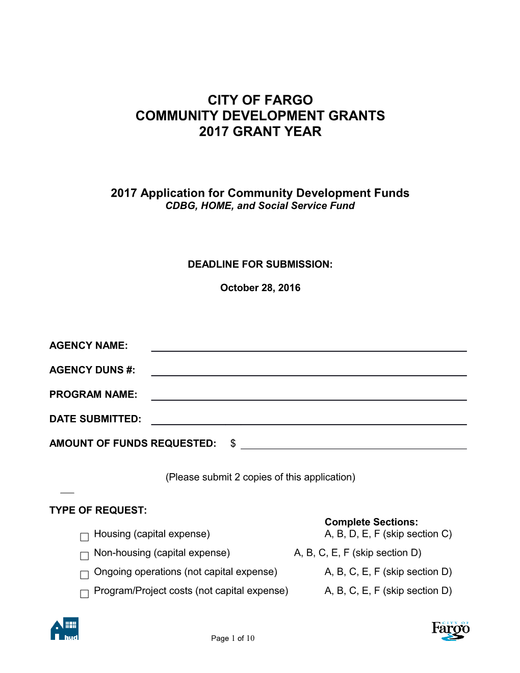 2017 Application for Community Development Funds