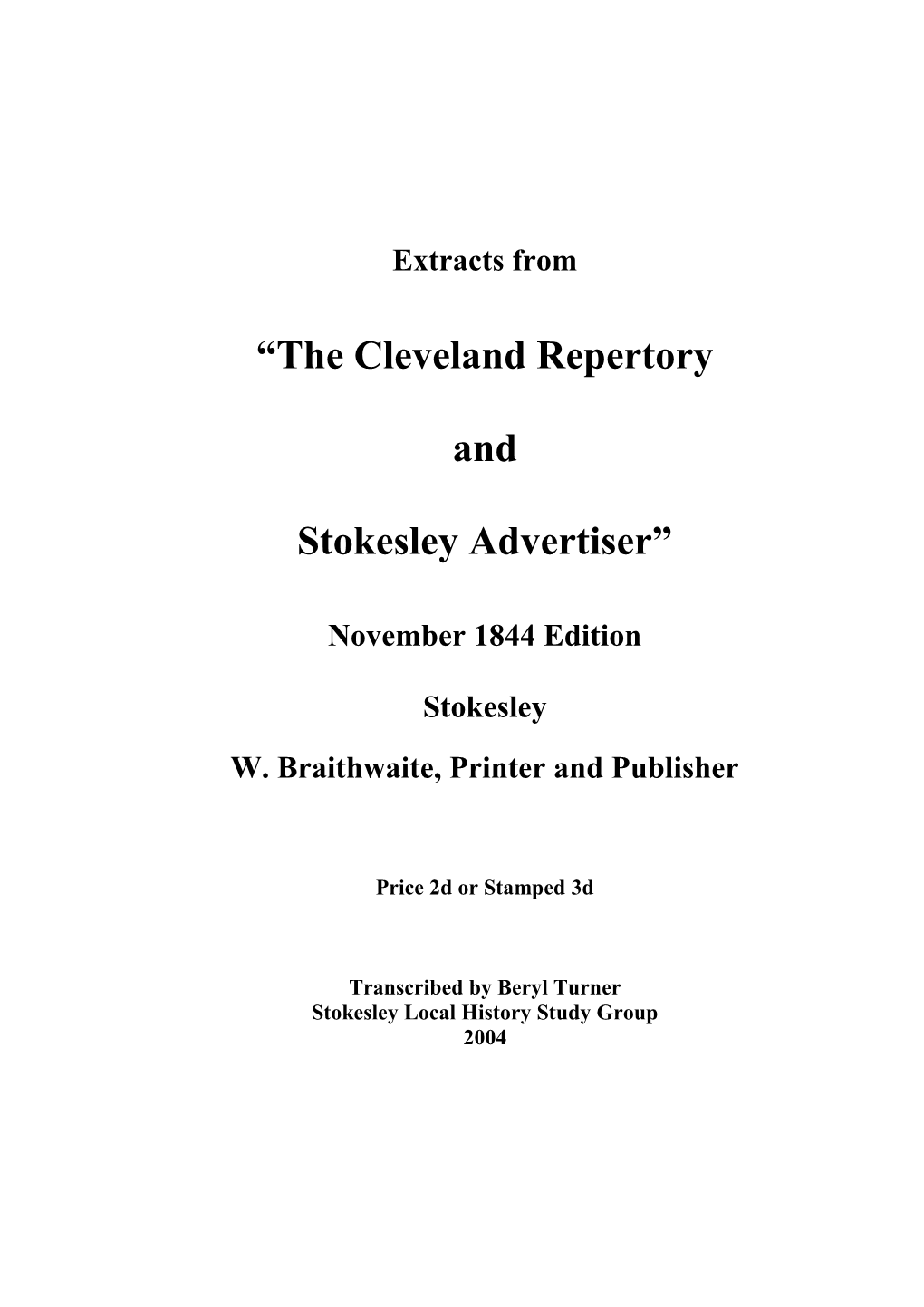 Cleveland Repertory & Stokesley Advertiser Nov 1844