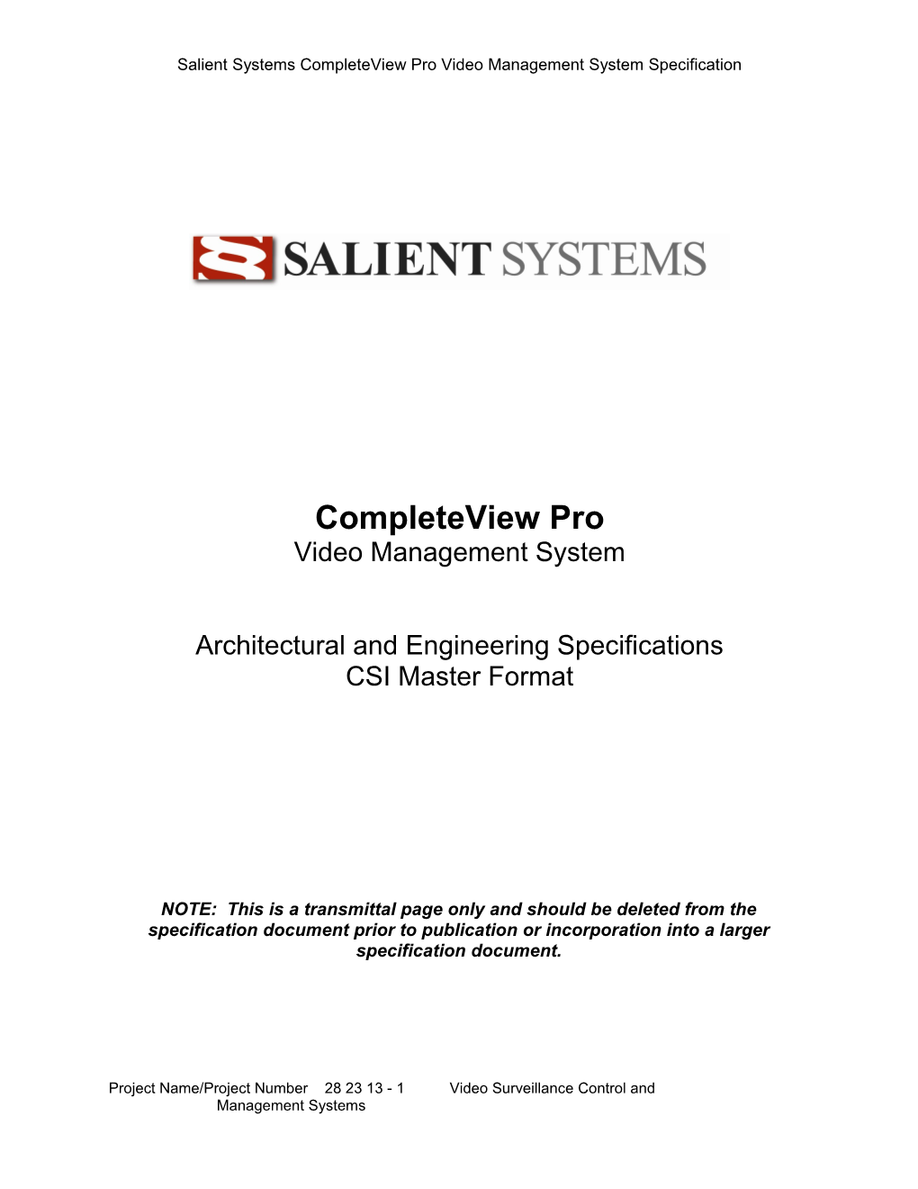 Salient Systems Completeview Pro Video Management System Specification