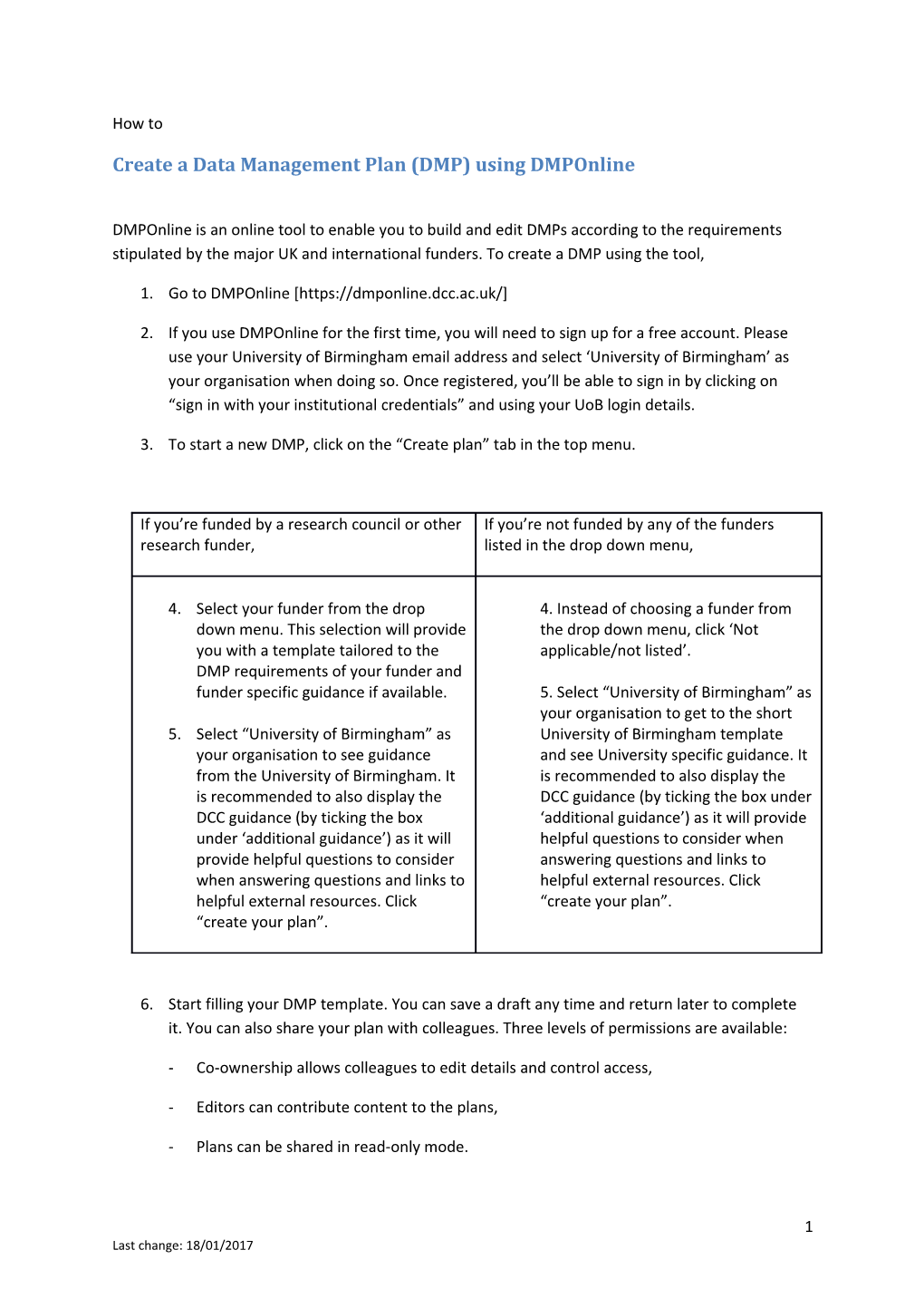 Create a Data Management Plan (DMP) Using Dmponline