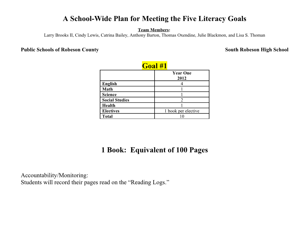 A School-Wide Plan for Meeting the Five Literacy Goals