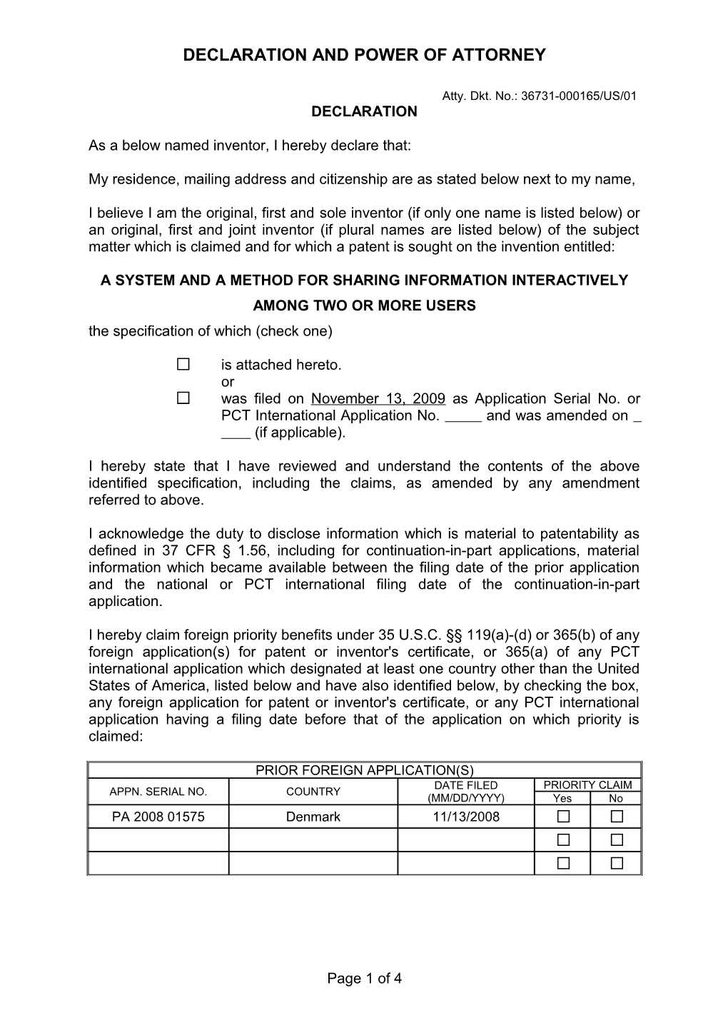 Declaration and Power of Attorney