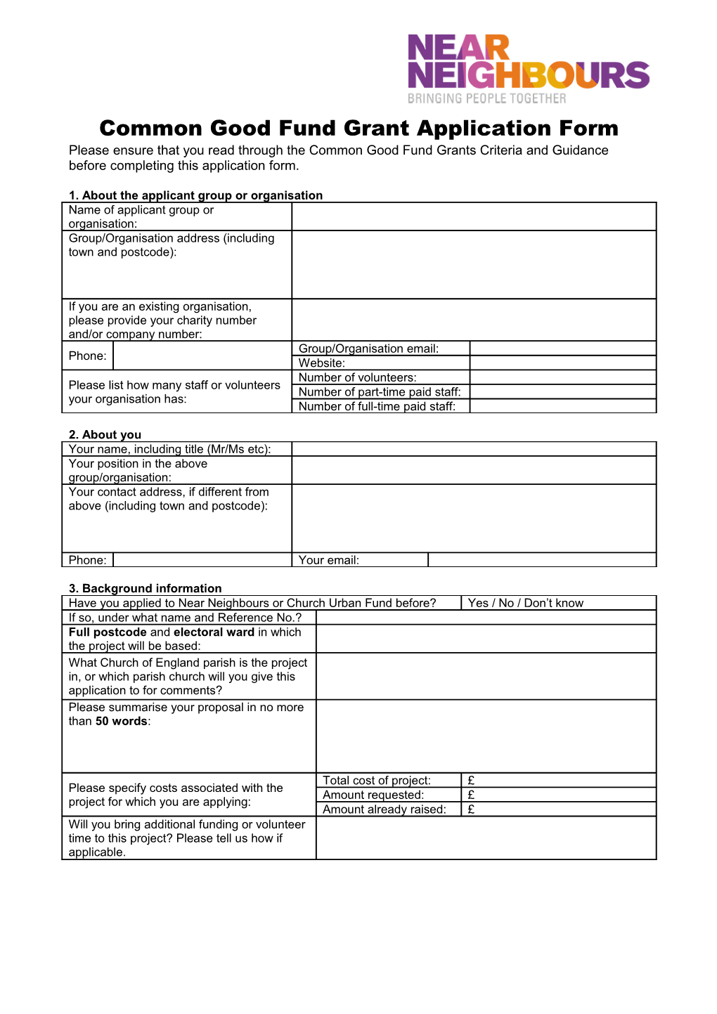 Common Good Fund Grant Application Form