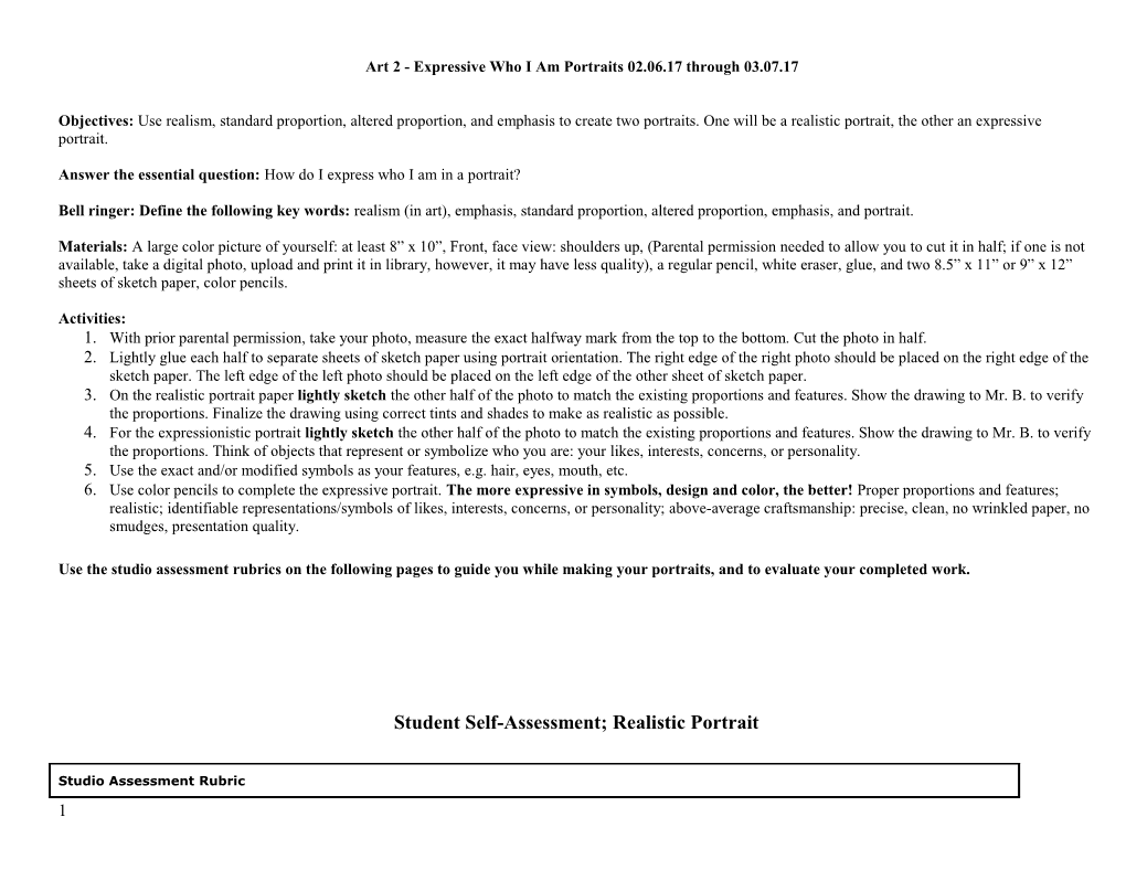 Art 2 - Expressive Who I Am Portraits 02.06.17 Through 03.07.17