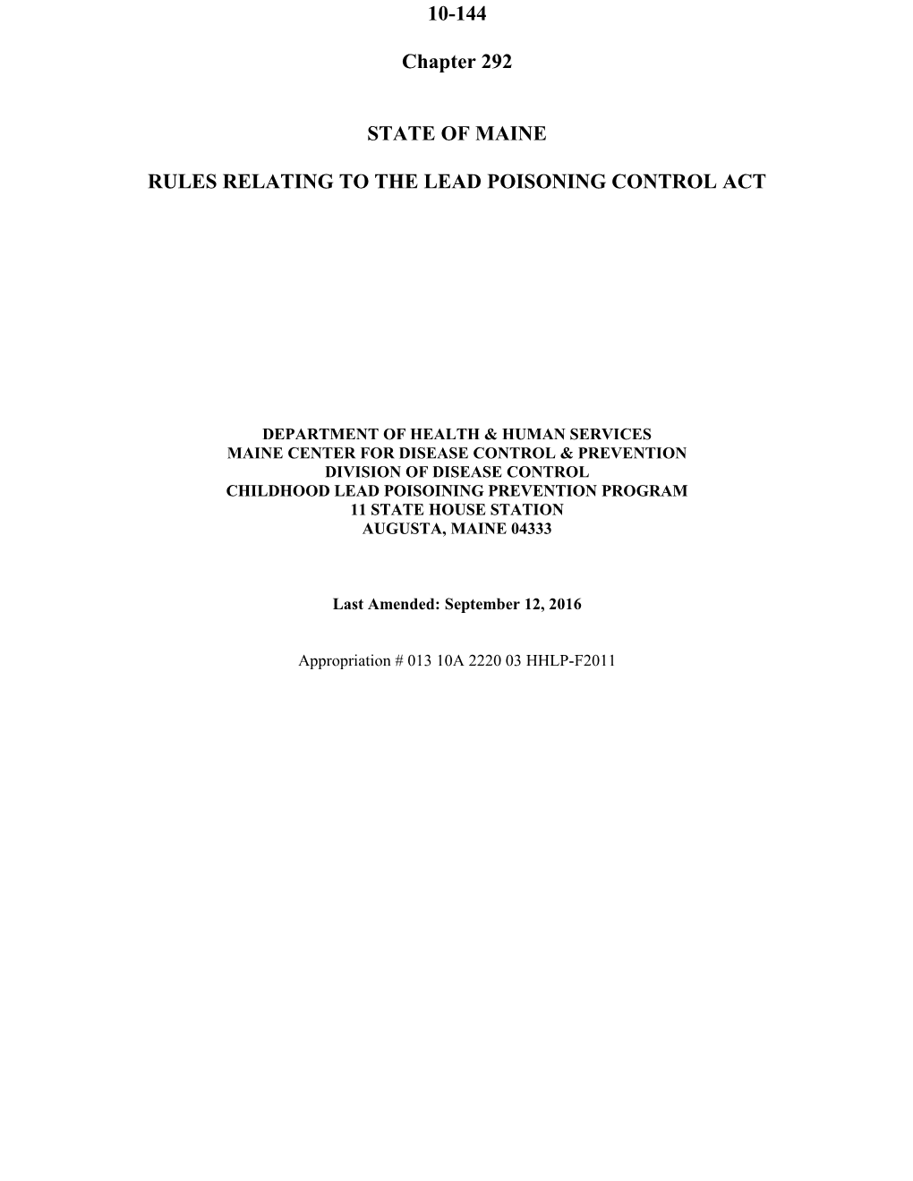 Rules Relating to the Lead Poisoning Control Act
