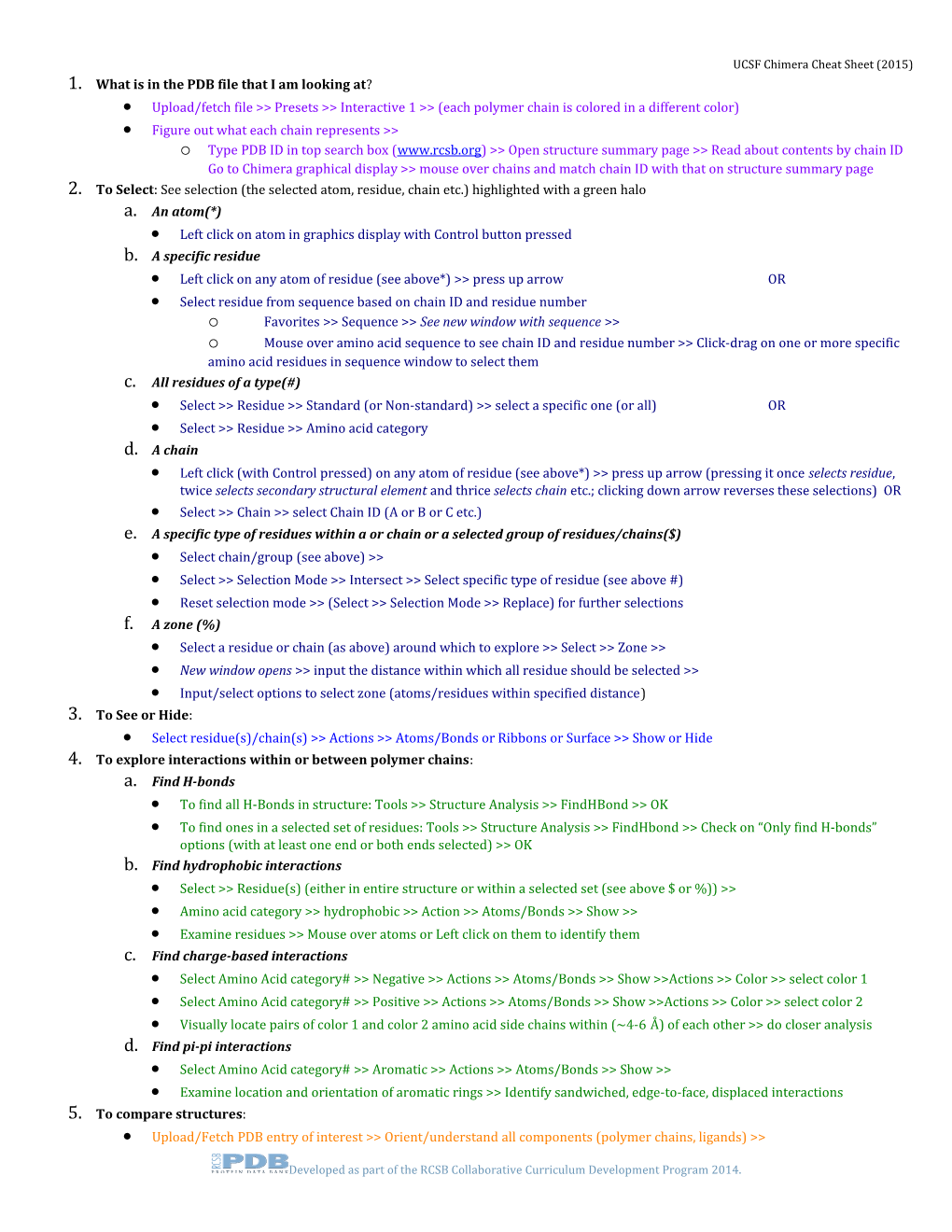 UCSF Chimera Cheat Sheet (2015)