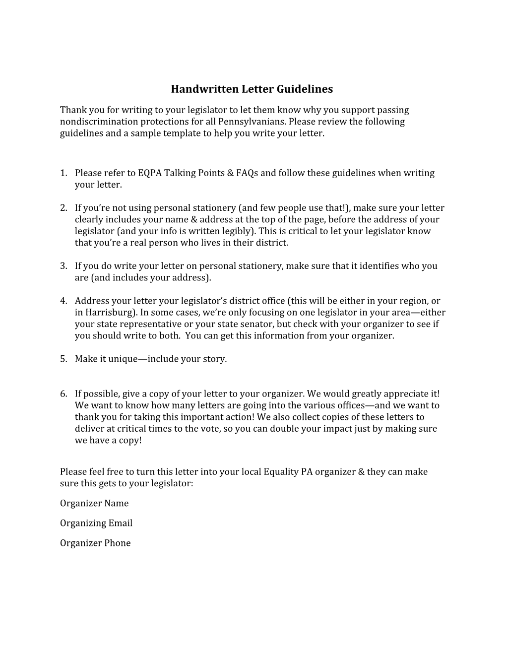 Handwritten Letter Guidelines