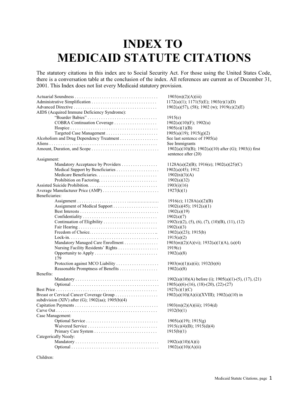 Medicaid Statute Citations