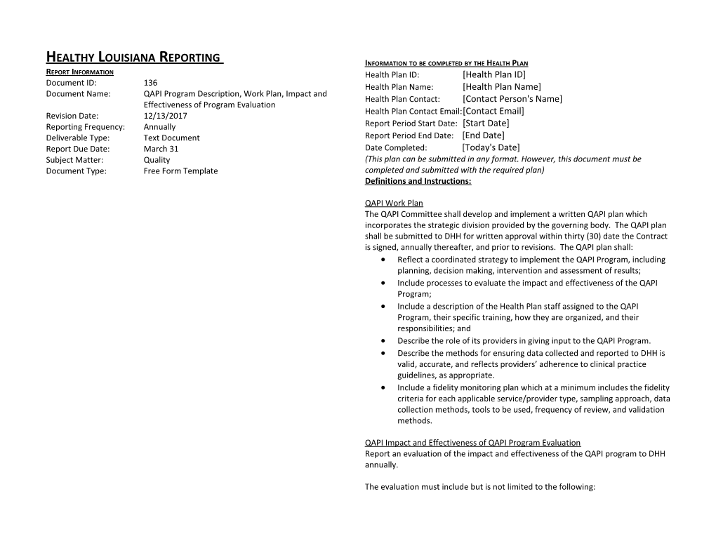 PQXXX QAPI Program Description-Work Plan-Impact-And-Effectiveness-Of-Program-Evaluation TEMPLATE