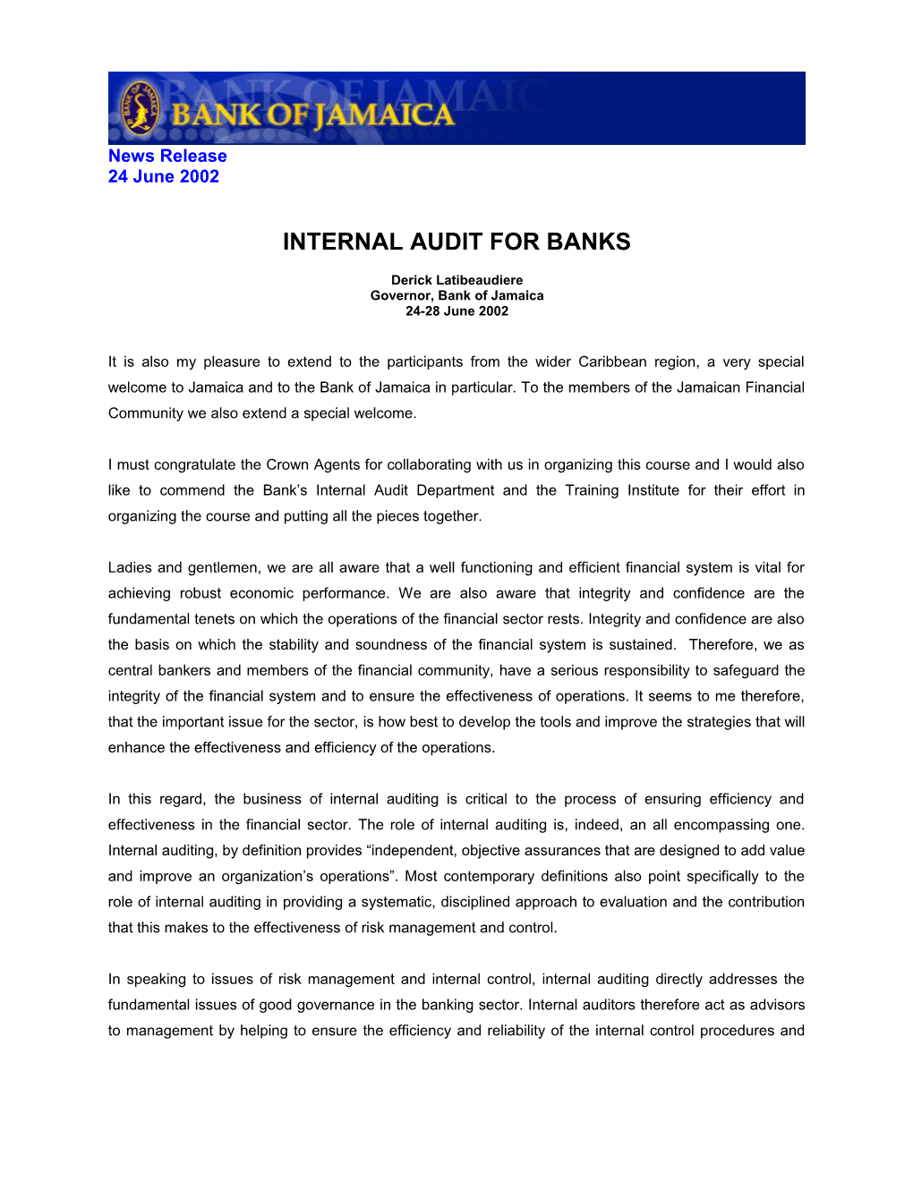 Internal Audit for Banks