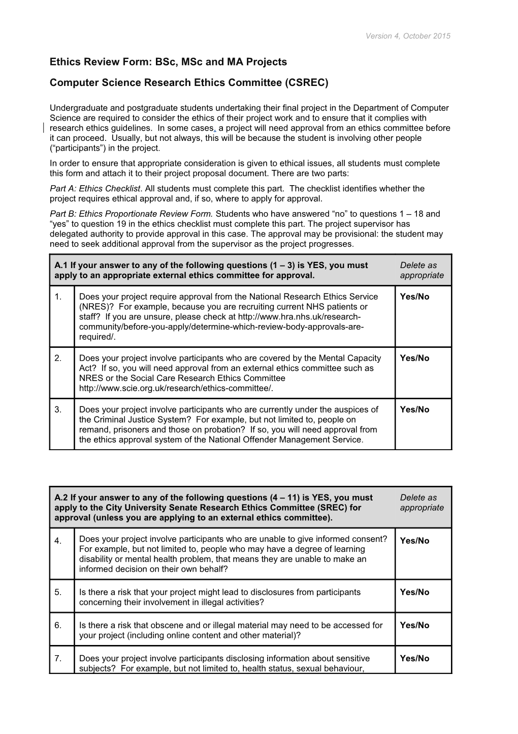 Research Ethics Checklist Form