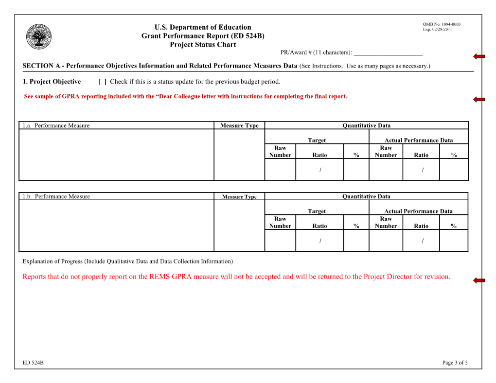 ED 524-B Form Part 2, Project Status Chart for Grant Performance Report February 2008 (Msword)