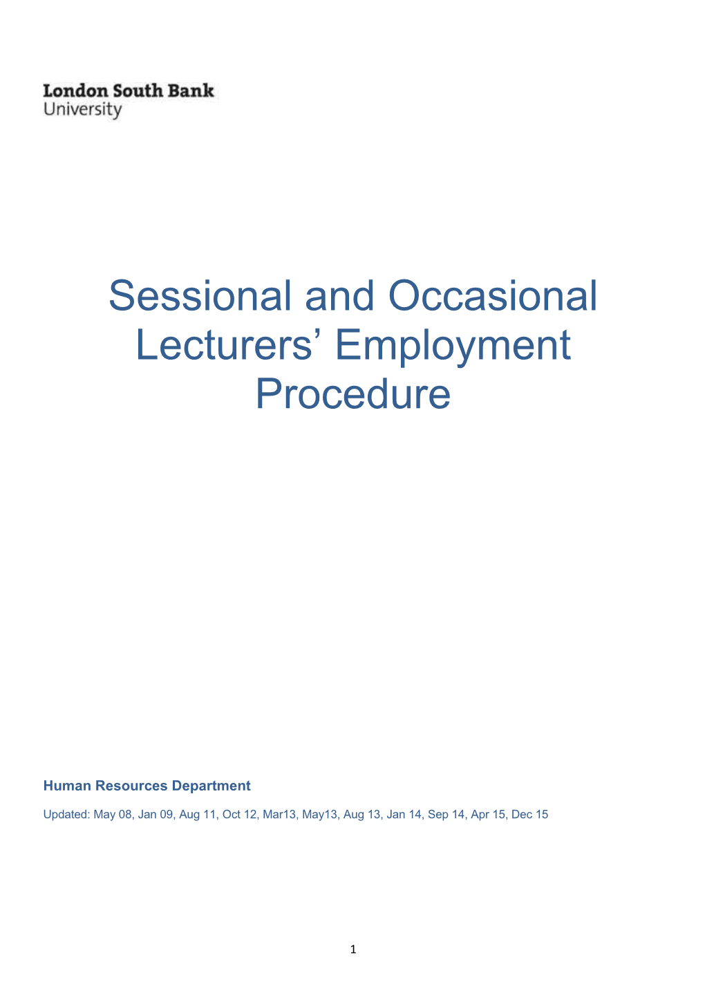Sessional and Occasional Lecturers Employment Procedure