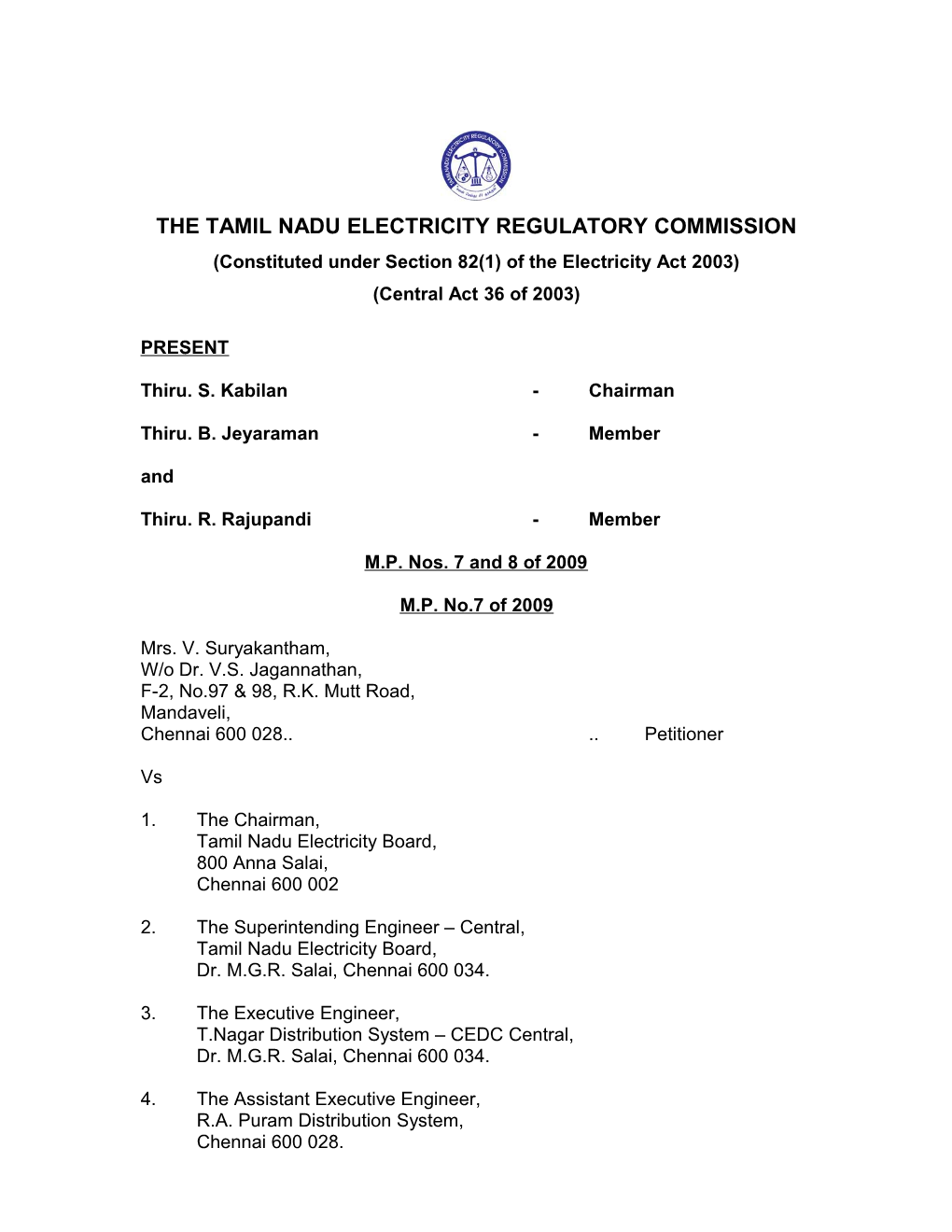 The Tamil Nadu Electricity Regulatory Commission